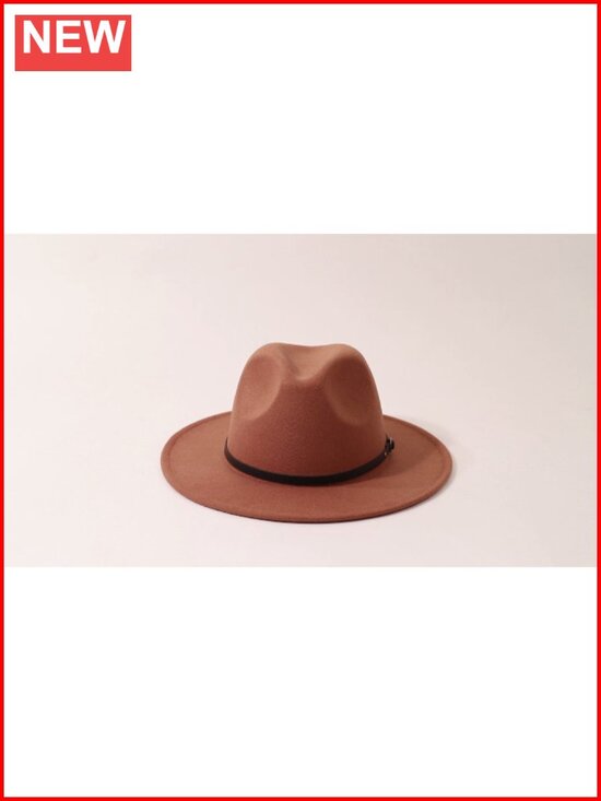 Women\'s Fedora Hat with Belt Buckle - Adjustable Cotton Blend Trilby, main image 6